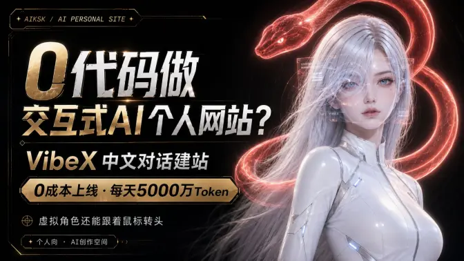 不会代码，也能做自己的交互式AI个人网站？VibeX中文对话建站，0成本上线，每天5000万Token，角色视线实时跟随
