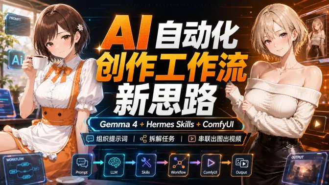 AI 自动化创作工作流新思路：用 Gemma 4 + Hermes Skills 组织提示词、拆解任务，串联 ComfyUI 出图出视频