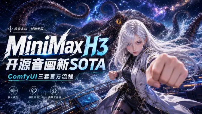 MiniMax H3重拳出击！开放权重就是新SOTA，原生音画T2V+I2V+R2V多参全支持，ComfyUI三套官方流程，一键启动镜像快速测试