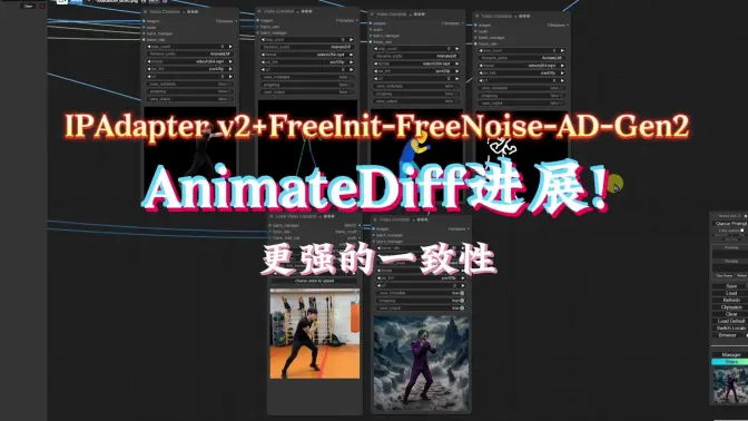 AnimateDiff进展!IPAdapter v2+FreeInit-FreeNoise-AD-Gen2,更强的一致性