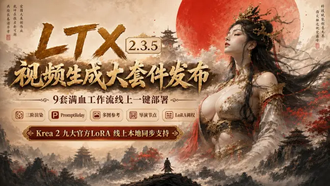 LTX2.3 3.5视频生成大套件：9套满血工作流一键部署，三阶渲染、PromptRelay、多图参考、导演节点、LoRA调权全打通