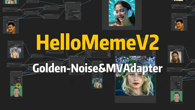 HelloMeme面部表情迁移工具V2版本更新,Golden-Noise增强图像质量和语义一致性,MVAdapter从文本或图像生成多视图一致图像
