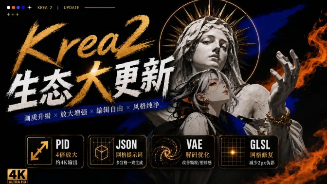 Krea2生态爆炸式完善：更新速度已失控，PID 4K成片、图像编辑、StyleTransfer风格迁移、JSON多宫格与VAE/GLSL全链路分享（三）