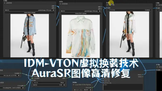 IDM-VTON虚拟换装技术+AuraSR图像高清修复,ComfyUI实现