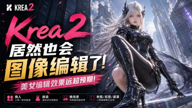 Krea 2居然也会做图像编辑了!美女编辑效果远超预期,换人换装换场景全实测