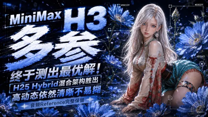 MiniMax H3多参考终于测出最优解，H25 Hybrid混合架构胜出，高动态依然清晰不易糊，音频Reference完整保留