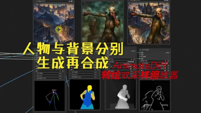 人物与背景分别生成再合成,AnimateDiff转绘双采样缩放器进展分享