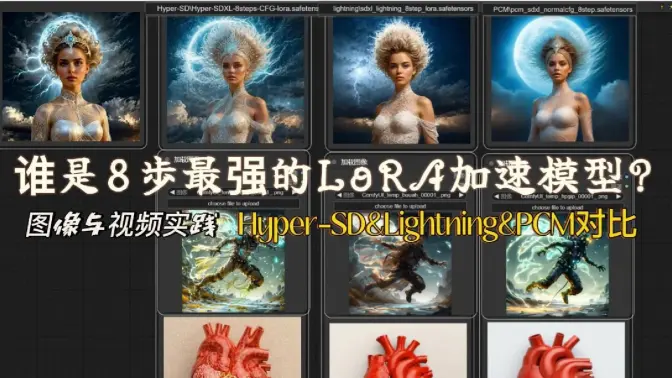 谁是8步最强的LoRA加速模型?图像与视频实践,Hyper-SD&Lightning&PCM对比