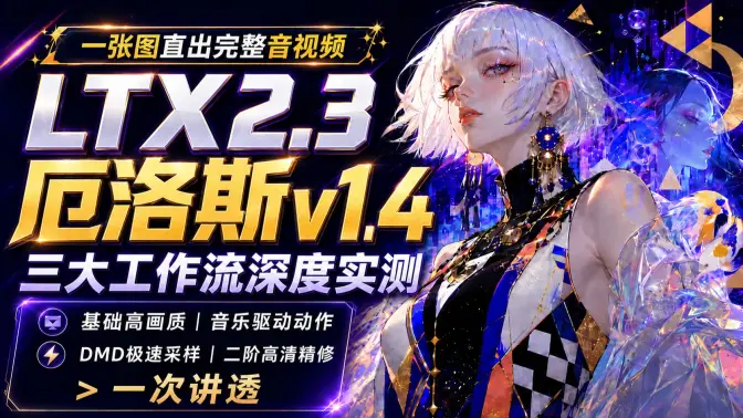 LTX2.3 厄洛斯 v1.4 三大工作流深度实测：基础高画质、音乐驱动人物动作、DMD极速采样与二阶高清精修一次讲透**