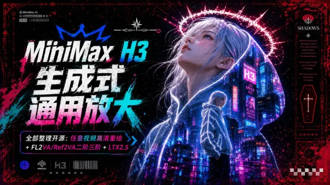 MiniMax H3视频生成式通用放大｜全部整理开源：任意视频高清重绘 + FL2VA/Ref2VA二阶三阶 + LTX2.5完整方案