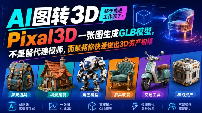 AI图转3D终于能进工作流了：Pixal3D一张图生成GLB模型，不是替代建模师，而是帮你快速做出3D资产初稿