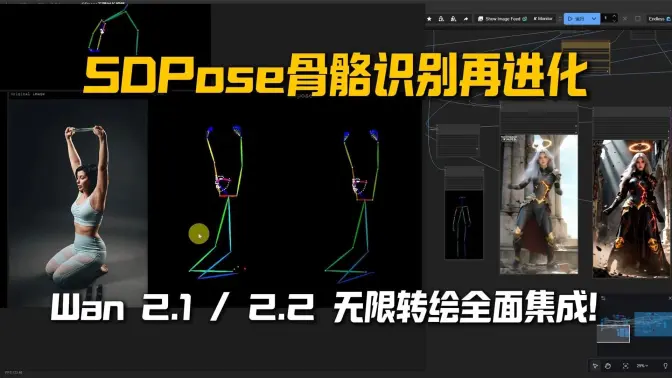 SDPose骨骼识别再进化,风格化&非正常比例角色也能精准捕捉!集成Wan 2.1/2.2+Animate实现无限时长视频转绘镜像分享
