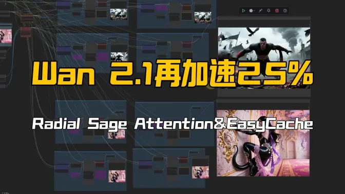 Wan 2.1再次加速25%,Radial Sage Attention&EasyCache近乎于无损的加速,一秒一帧极速生成