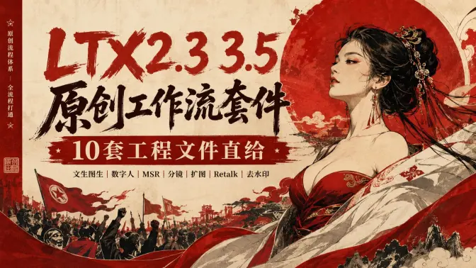 LTX2.3 3.5原创工作流套件发布：10套工程文件直给，覆盖文生图生、数字人、MSR、分镜六宫格、扩图、Retalk对口型与去水印，三阶渲染和LoRA调权重